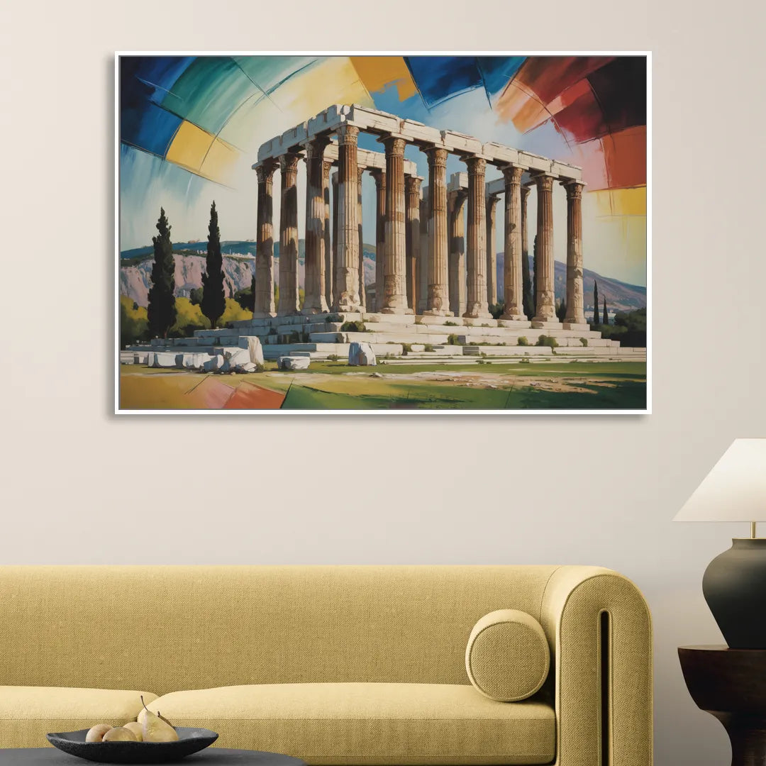 Temple of Olympian Zeus Living Room - White Canvas Wall Art