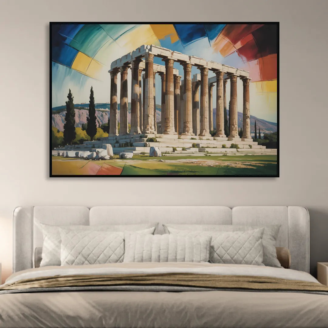 Temple of Olympian Zeus Sitting Room - Black Canvas Wall Art