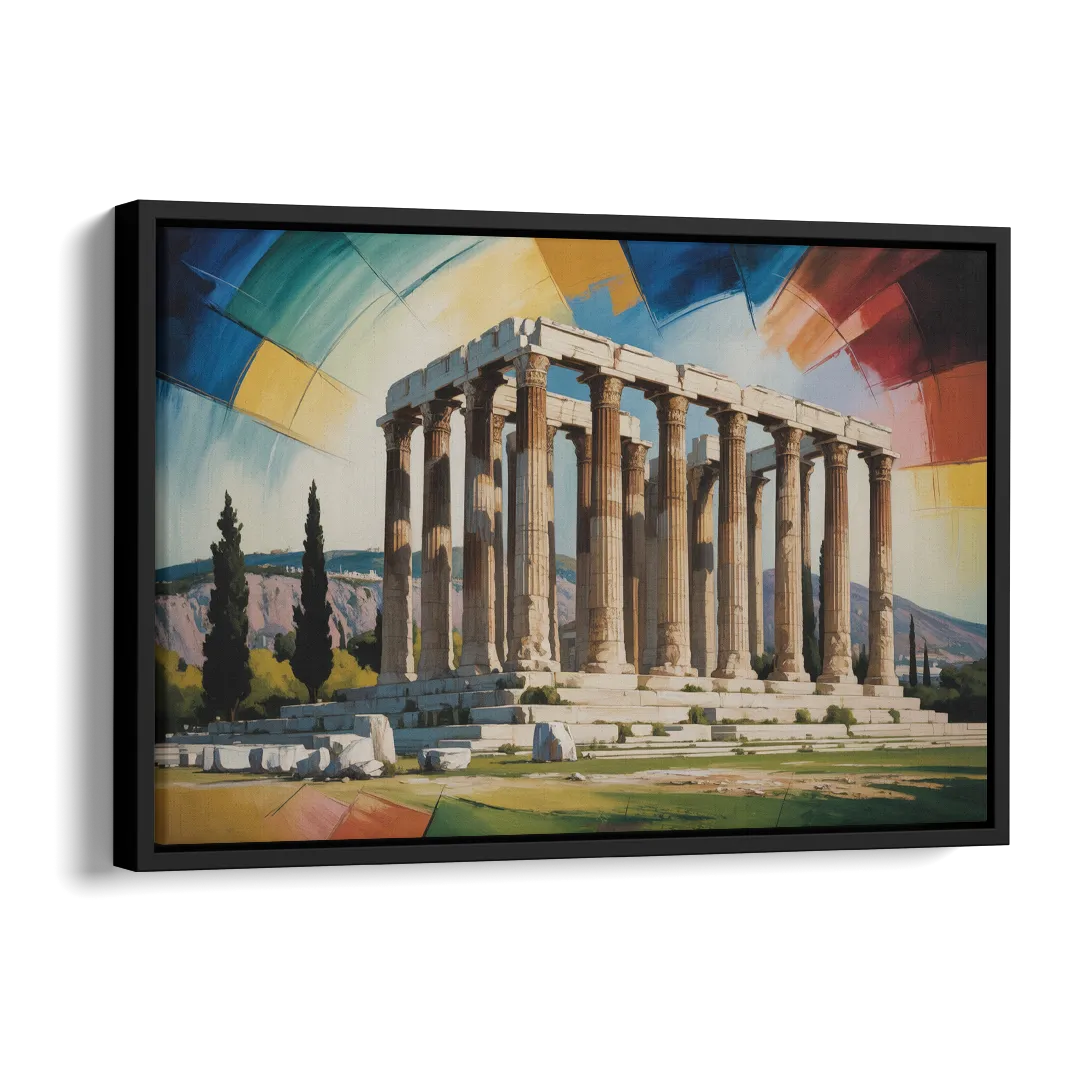Temple of Olympian Zeus Side - Black Canvas Wall Art