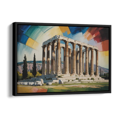 Temple of Olympian Zeus Side - Black Canvas Wall Art