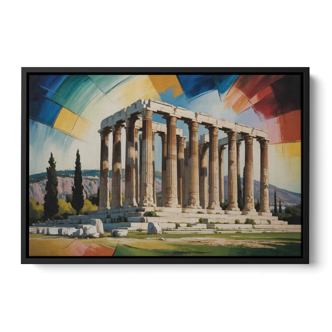 Temple of Olympian Zeus Front - Black Canvas Wall Art