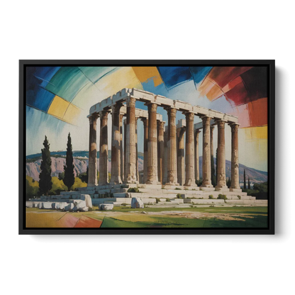 Temple of Olympian Zeus Front - Black Canvas Wall Art