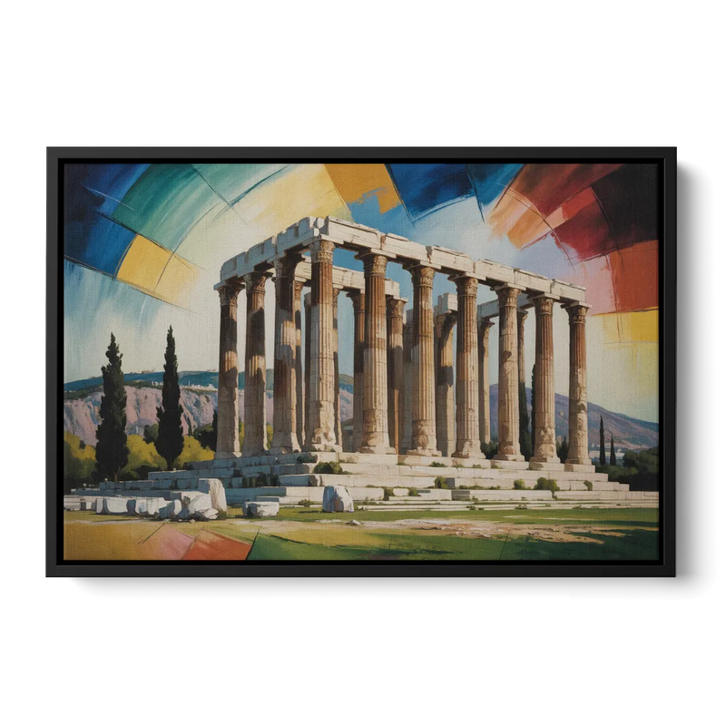 Temple of Olympian Zeus Front - Black Canvas Wall Art