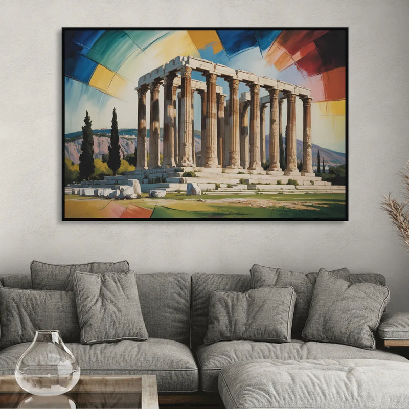 Temple of Olympian Zeus Living Room - Black Canvas Wall Art