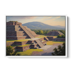 Temple of Quetzalcoatl - White Framed Canvas Wall Art - Front