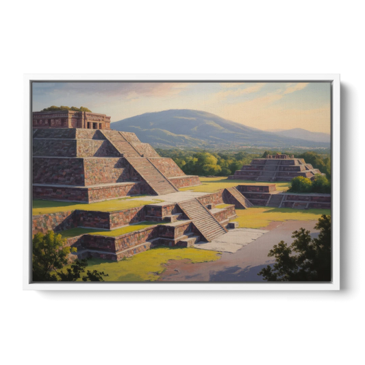 Temple of Quetzalcoatl - White Framed Canvas Wall Art - Front