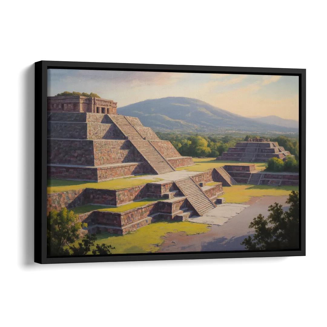 Temple of Quetzalcoatl Side - Black Canvas Wall Art