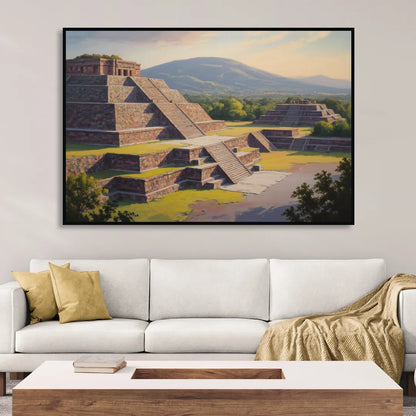 Temple of Quetzalcoatl Sitting Room - Black Canvas Wall Art