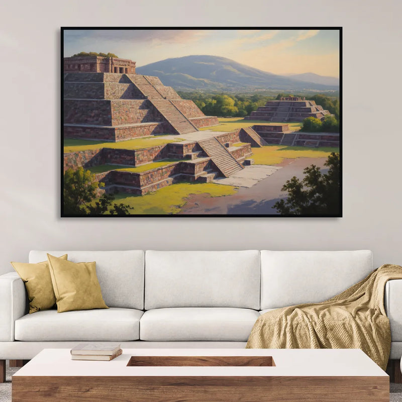 Temple of Quetzalcoatl Sitting Room - Black Canvas Wall Art
