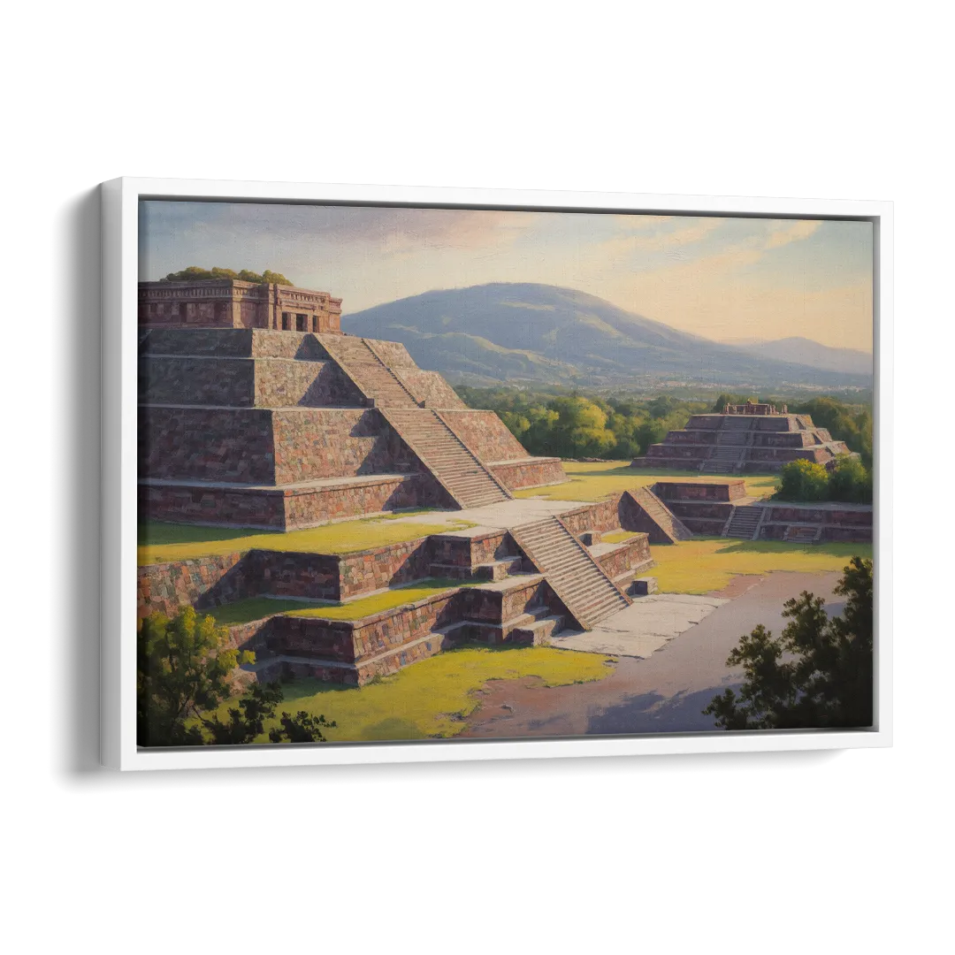 Temple of Quetzalcoatl Side - White Canvas Wall Art