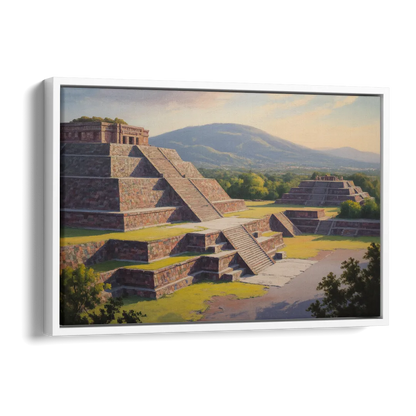 Temple of Quetzalcoatl Side - White Canvas Wall Art