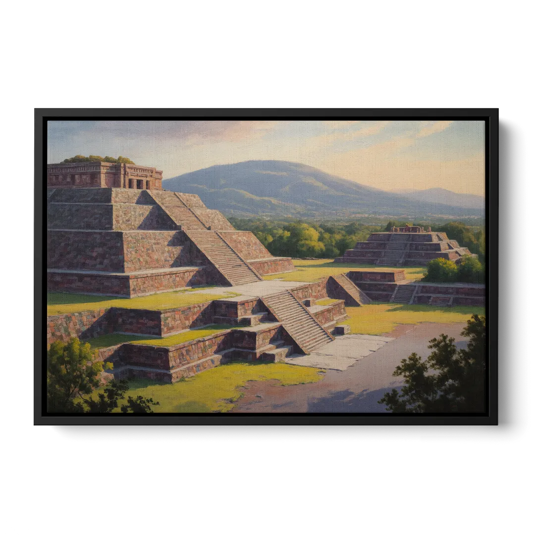 Temple of Quetzalcoatl Front - Black Canvas Wall Art