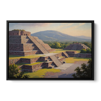 Temple of Quetzalcoatl Front - Black Canvas Wall Art