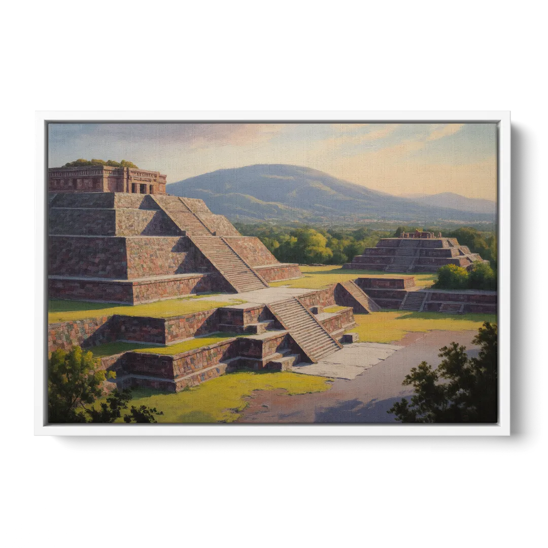 Temple of Quetzalcoatl Front - White Canvas Wall Art