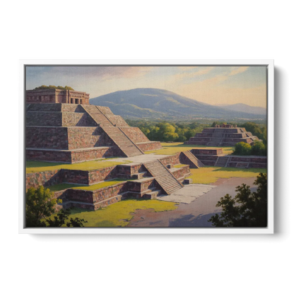 Temple of Quetzalcoatl Front - White Canvas Wall Art
