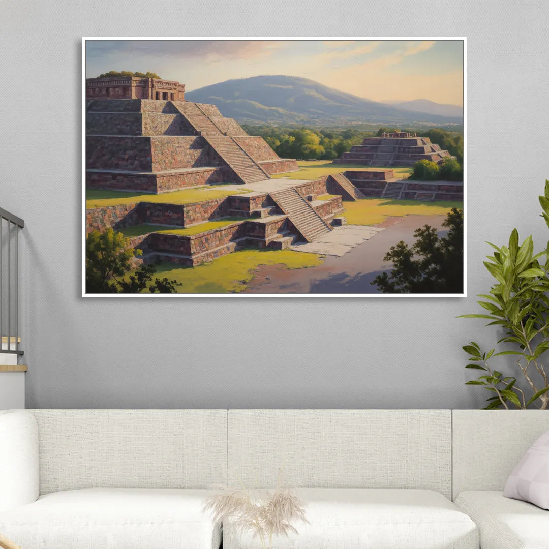 Temple of Quetzalcoatl Living Room - White Canvas Wall Art