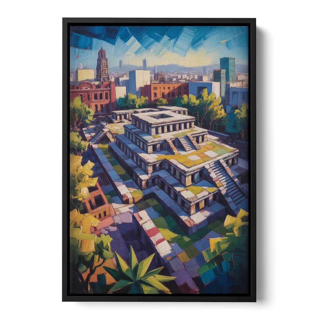 Templo Mayor Ruins Front - Black Canvas Wall Art