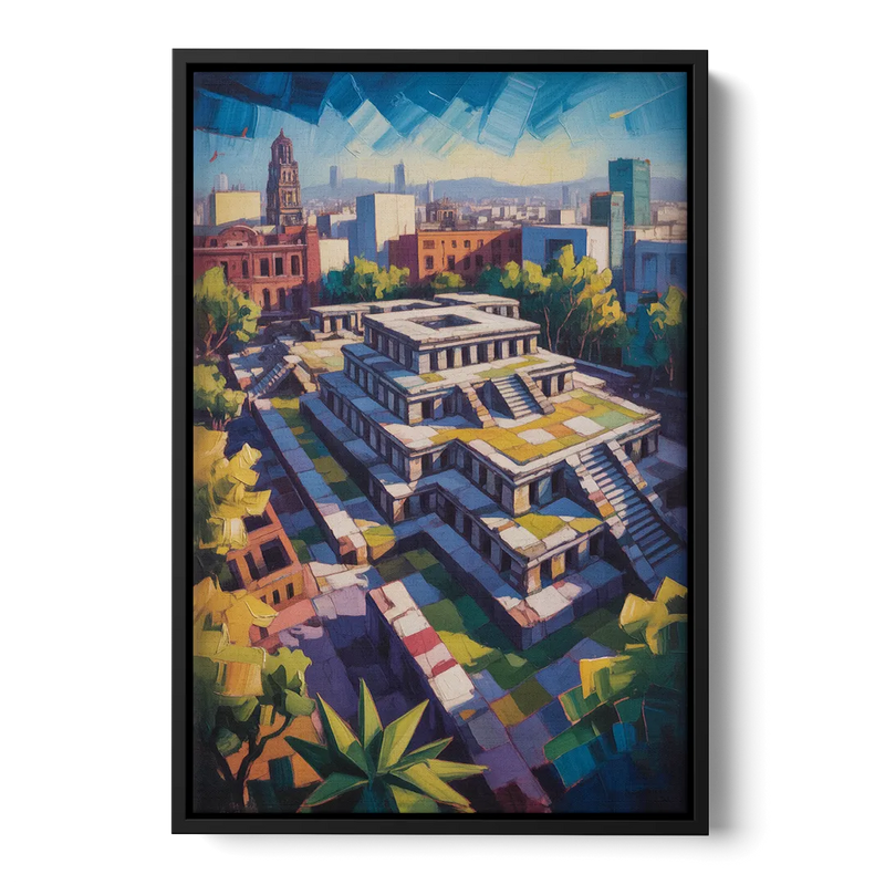Templo Mayor Ruins Front - Black Canvas Wall Art