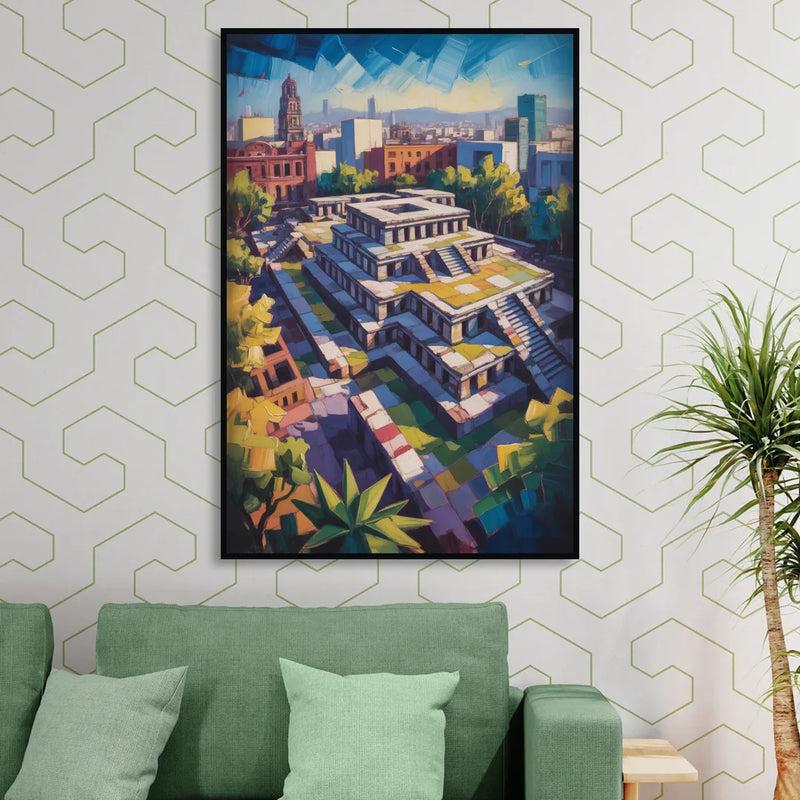 Templo Mayor Ruins Sitting Room - Black Canvas Wall Art