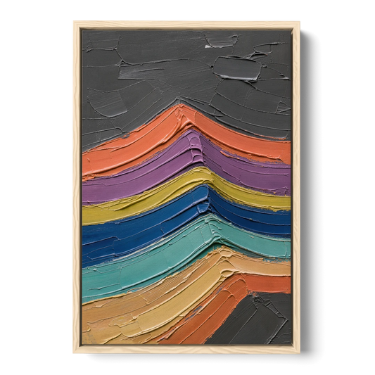 Textured Abstract Buckled Rainbow Strata - Oak Framed Canvas Wall Art - Front