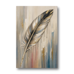 Textured Abstract Greige Gilded Feather - Canvas Wall Art - Front