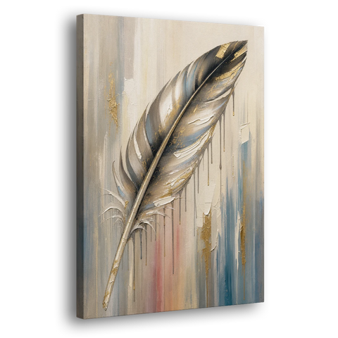 Textured Abstract Greige Gilded Feather - Canvas Wall Art - Side