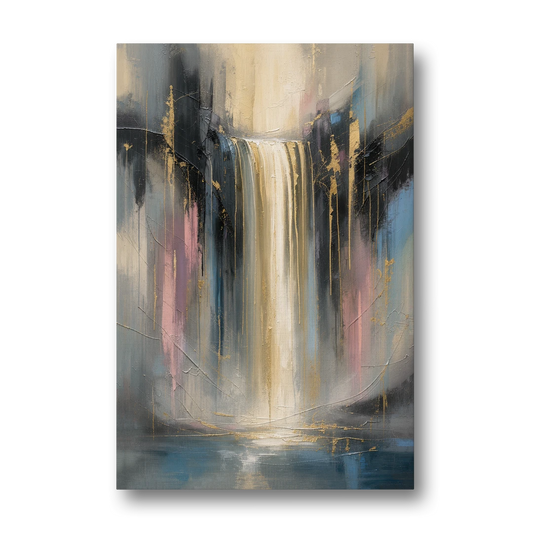 Textured Abstract Painting of a Gilded Waterfall - Canvas Wall Art - Front
