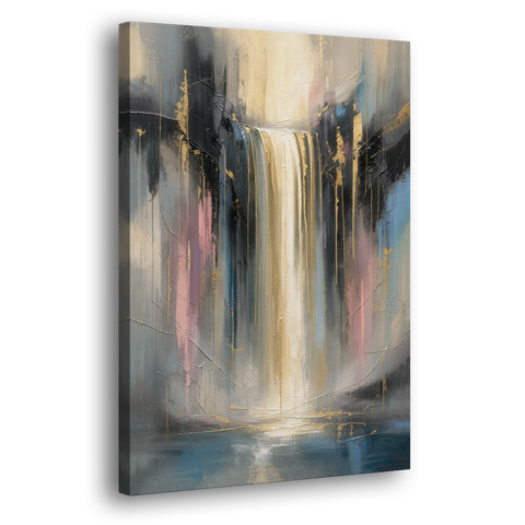 Textured Abstract Painting of a Gilded Waterfall - Canvas Wall Art - Side
