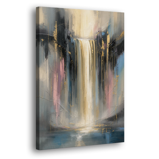 Textured Abstract Painting of a Gilded Waterfall - Canvas Wall Art - Side