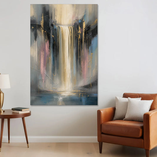 Textured Abstract Painting of a Gilded Waterfall - Canvas Wall Art - Sofa - 40x60