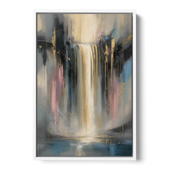 Textured Abstract Painting of a Gilded Waterfall - White Framed Canvas Wall Art - Front