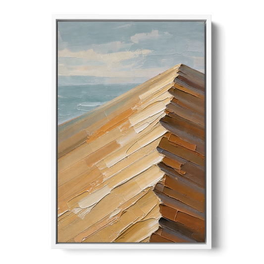 Textured Beige Abstract Dune Crest - White Framed Canvas Wall Art - Front
