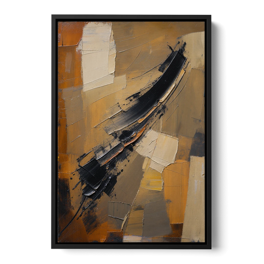 Textured Black Knife Sweep Over Ochre - Black Framed Canvas Wall Art - Front