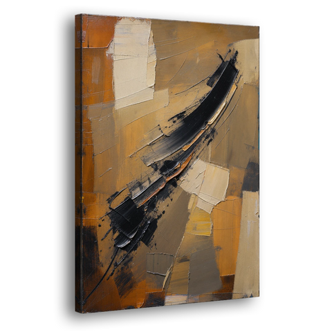 Textured Black Knife Sweep Over Ochre - Canvas Wall Art - Side