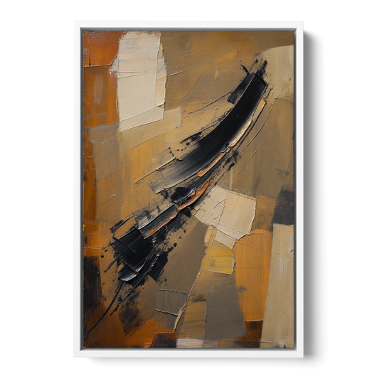 Textured Black Knife Sweep Over Ochre - White Framed Canvas Wall Art - Front
