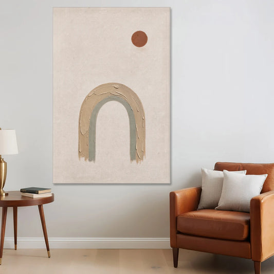 Textured Boho Wall Art with Arch and Rust Sun - Canvas Wall Art - Sofa - 40x60