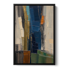 Textured Canvas Painting of Navy and Brass - Black Framed Canvas Wall Art - Front