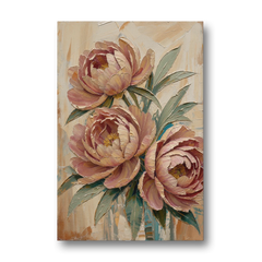 Textured Floral Painting of Three Blush Peonies - Canvas Wall Art - Front
