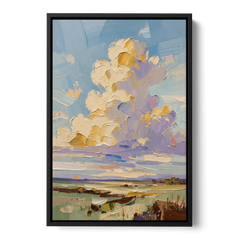 Textured Golden Cumulus Over Sage Field for the Living Room - Black Framed Canvas Wall Art - Front