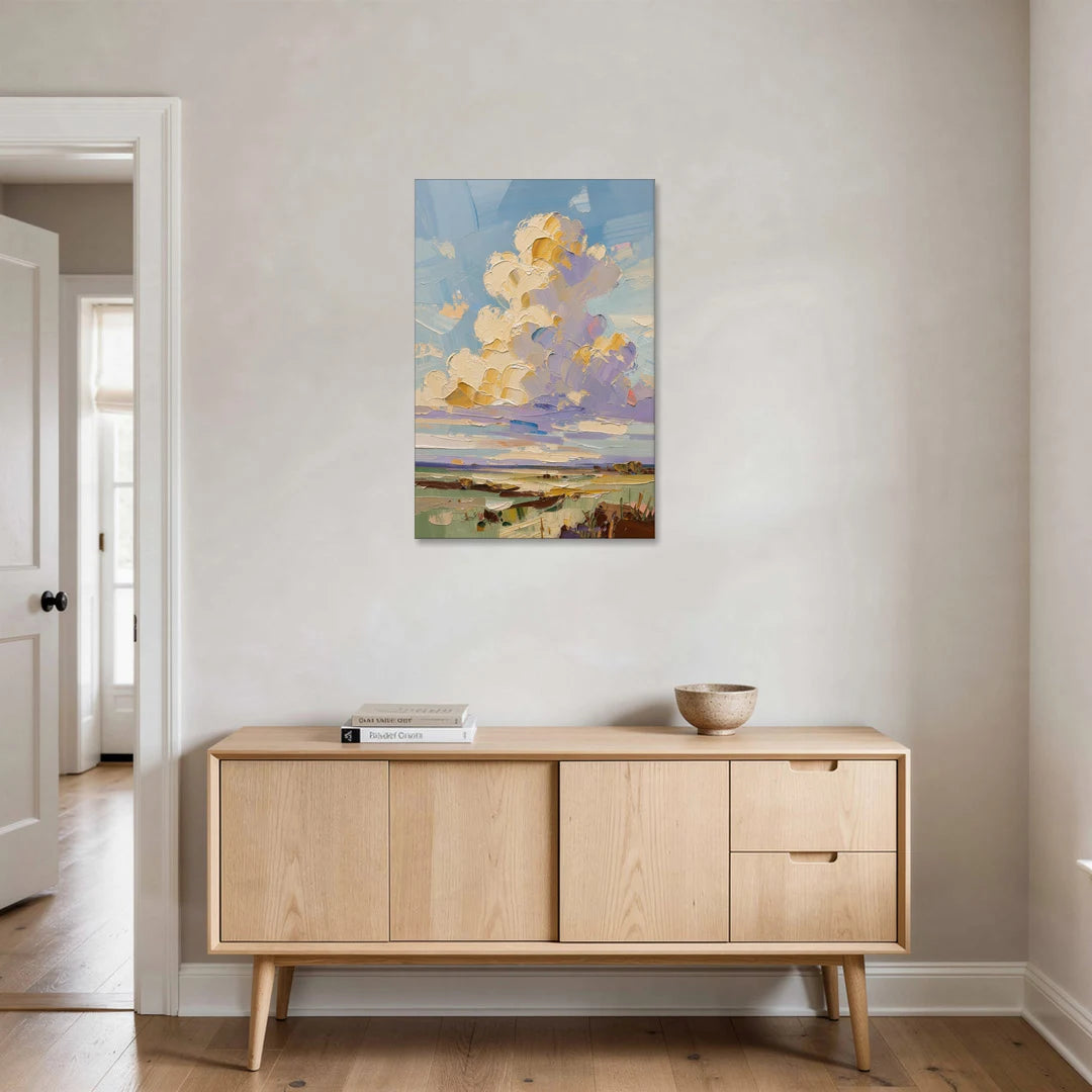 Textured Golden Cumulus Over Sage Field for the Living Room - Canvas Wall Art - Coffee Table - 24x36