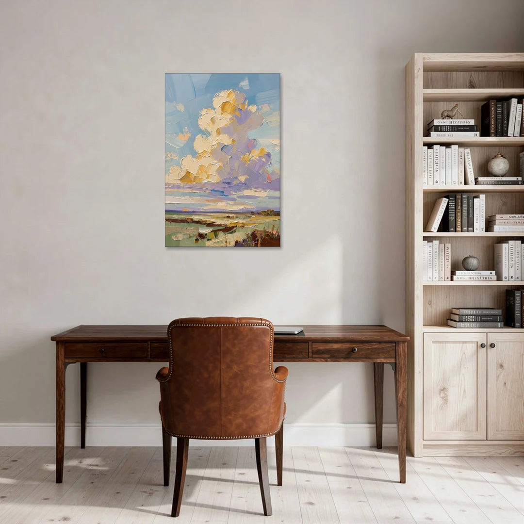 Textured Golden Cumulus Over Sage Field for the Living Room - Canvas Wall Art - Office - 24x36