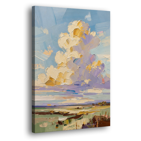 Textured Golden Cumulus Over Sage Field for the Living Room - Canvas Wall Art
