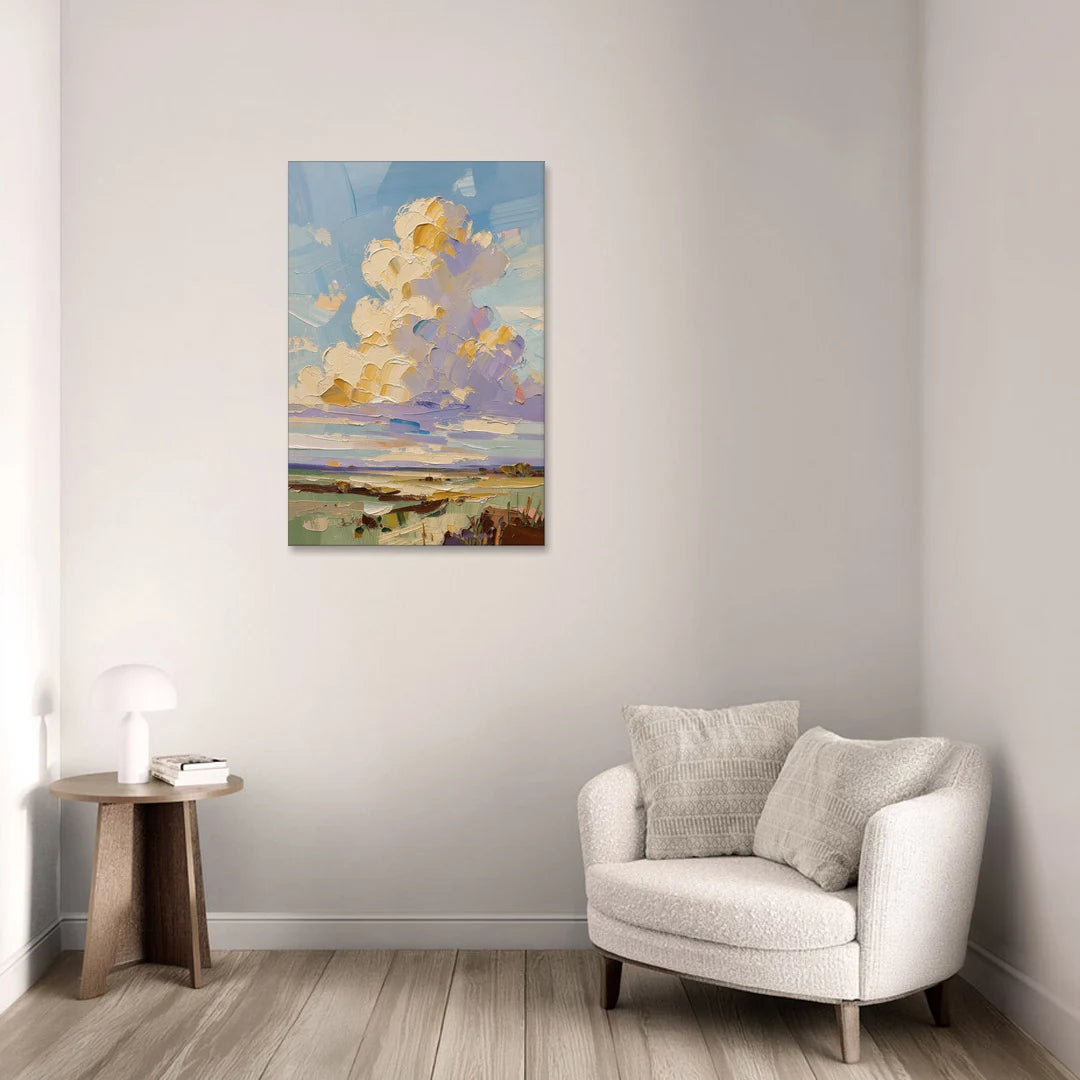 Textured Golden Cumulus Over Sage Field for the Living Room - Canvas Wall Art - Sofa - 24x36