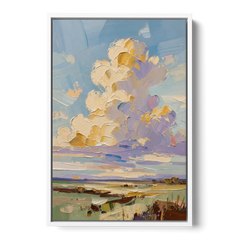 Textured Golden Cumulus Over Sage Field for the Living Room - White Framed Canvas Wall Art - Front