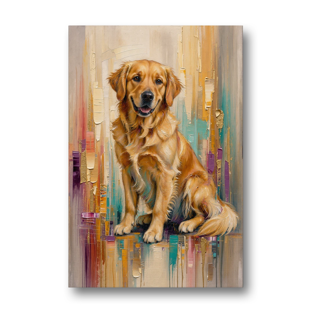 Textured Golden Retriever in Amber Light - Canvas Wall Art - Front