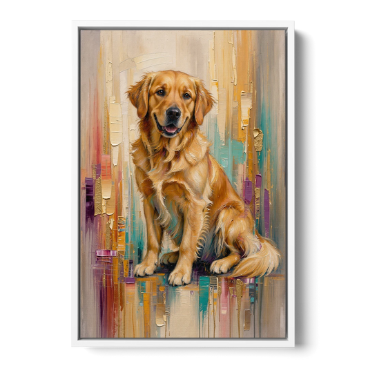 Textured Golden Retriever in Amber Light - White Framed Canvas Wall Art - Front