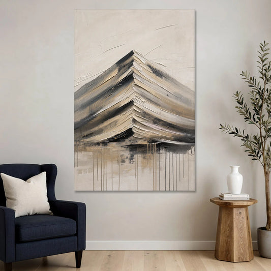 Textured Mountain Painting with Dripping Base - Canvas Wall Art - Sofa - 40x60