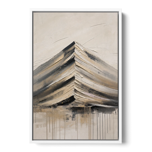 Textured Mountain Painting with Dripping Base - White Framed Canvas Wall Art - Front