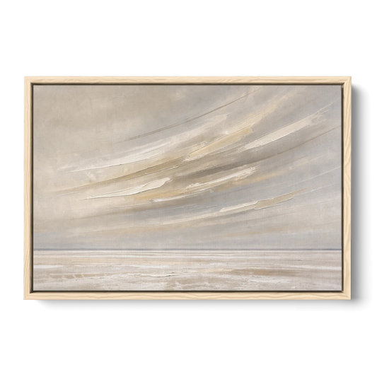Textured Neutral Wall Art of Wind Streaks Over Flats - Oak Framed Canvas Wall Art - Front