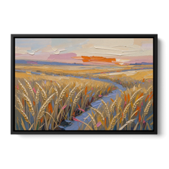 Textured Ripened Grain at Dusk - Black Framed Canvas Wall Art - Front